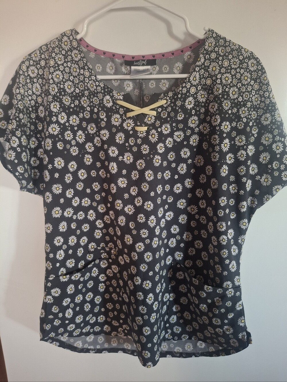 heartSoul Black Scrub Top Daisy Print